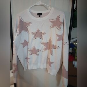 On Twelfth Sweater Rhinestone Star Size L Women  Light Pink Long Sleeve